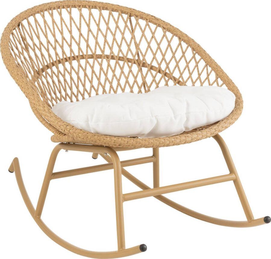 J-Line schommelstoel + kussen Zayo metaal riet -beige