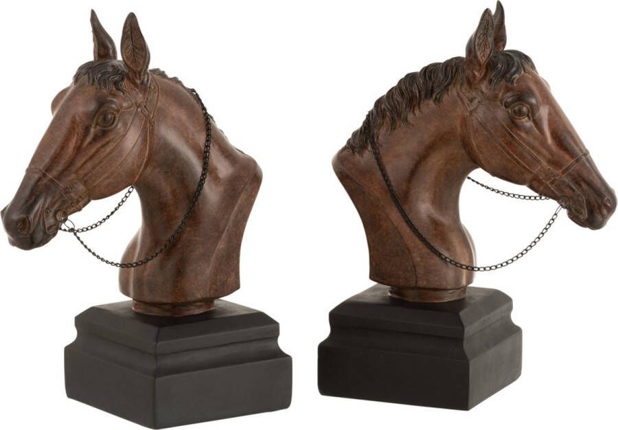 J-Line Set 2 Boekensteun Paard Poly Bruin Vaderdag Geschenk Cadeau Voor Papa