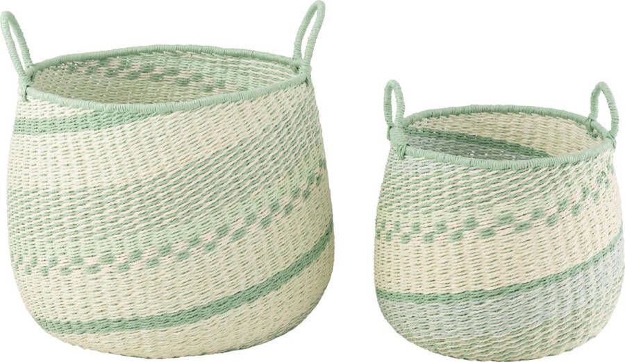 J-Line Set Von 2 Körben+Handgriff Seegras Beige Grün