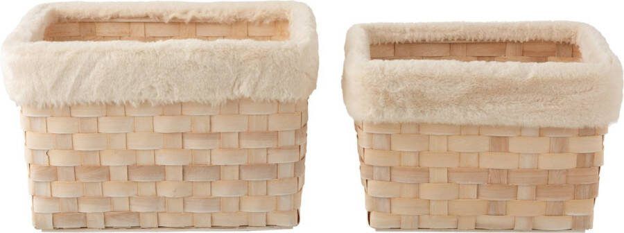 J-Line Set Van 2 Manden Rechthoekig+Imitatiebont Rotan Plat Naturel White Wash