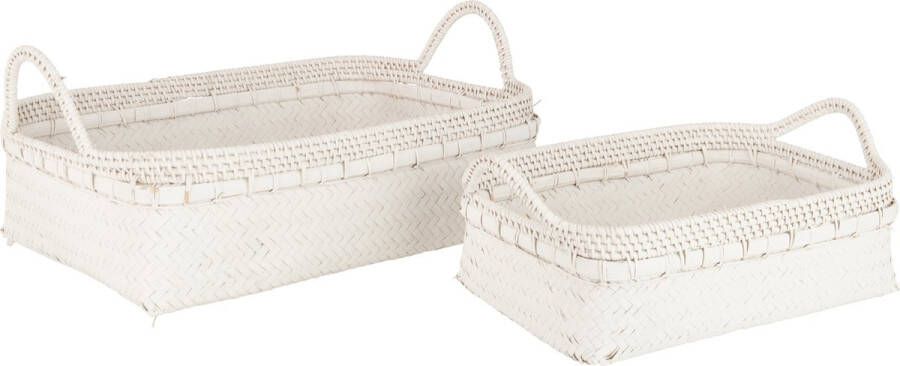 J-Line Set Van 2 Plateaus Bamboe Wit Dienblad 47.00 x 34.00 cm