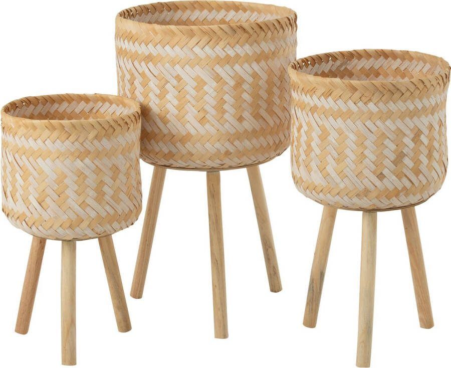 J-Line Set Van 3 Mand Patronen 3 Poten Bamboe Naturel|Wit