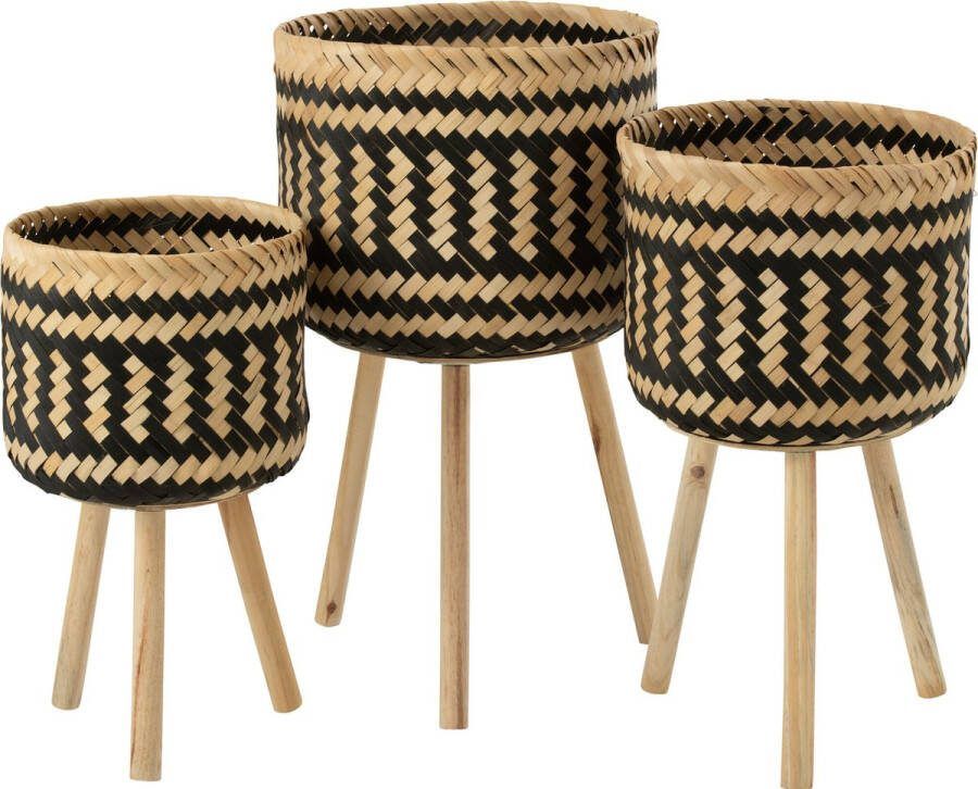 J-Line Set Van 3 Mand Patronen 3 Poten Bamboe Naturel|Zwart