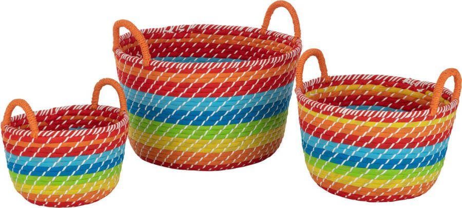 J-Line Set Van 3 Mand Regenboog Strepen+Handvaten Zeegras Mix