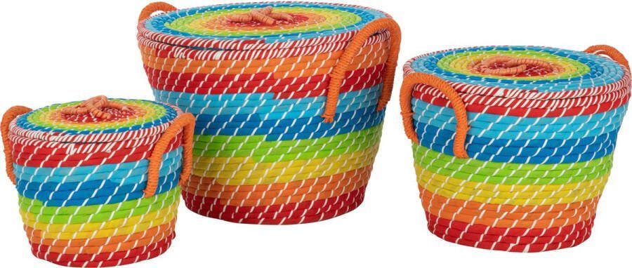 J-Line Set Van 3 Mand Regenboog Strepen+Handvaten+Deksel Mix