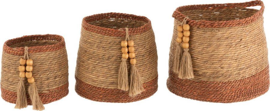 J-Line Set Van 3 Manden Rond Parel Naturel Bruin