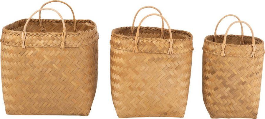 J-Line set van 3 manden Vierkant rotan naturel