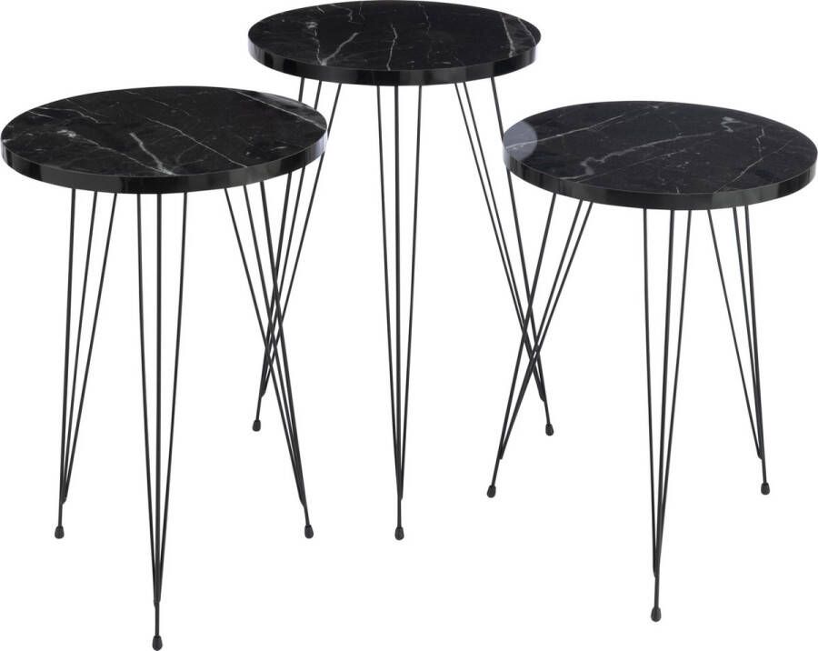 J-Line bijzettafel kunststof|metaal zwart set van 3