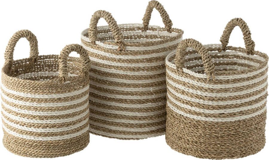 J-Line Set Van Drie Manden Gestreept Raffia Wit|Naturel
