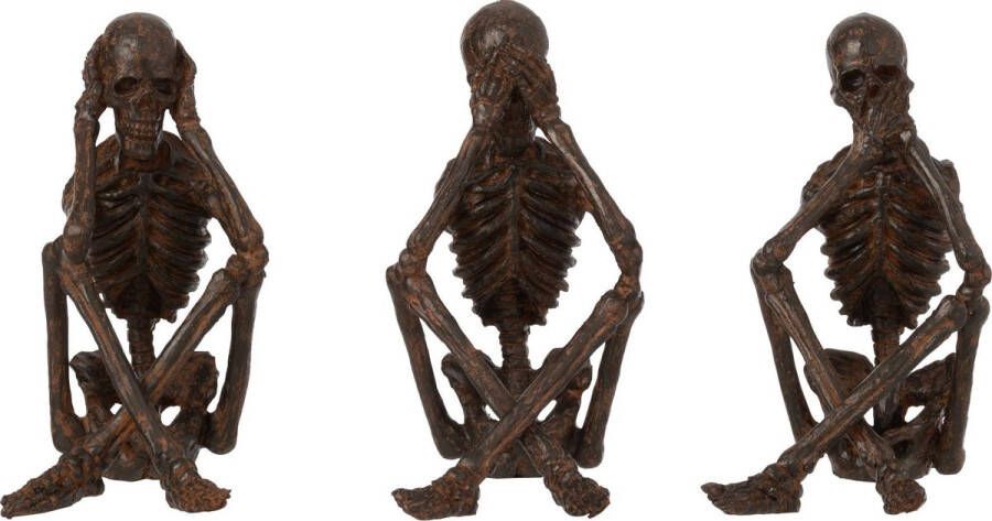 J-Line Skelet Horen|Zien|Zwijgen Poly Brons Assortiment Van 3