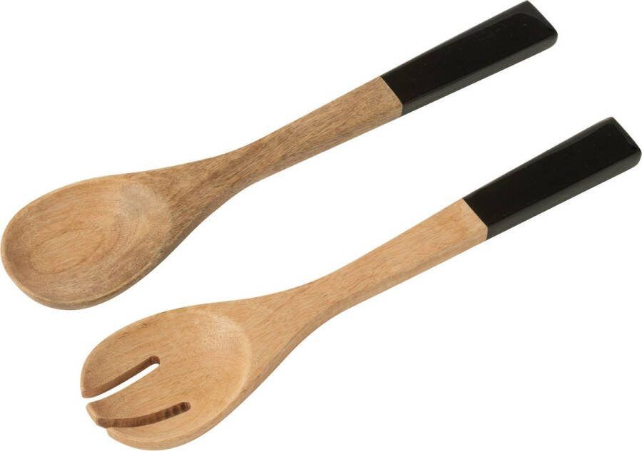 J-Line Set Van 2 Salade Serveerder Mango Hout Zwart Naturel