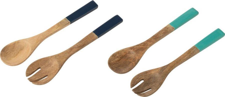 J-Line slabestek salade serveerder hout blauw wit 2 stuks