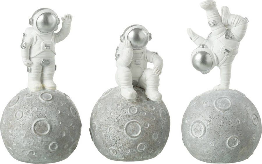 J-Line Spaarpot Astronauten Op Maan Poly Wit Zilver Assortiment Van 3