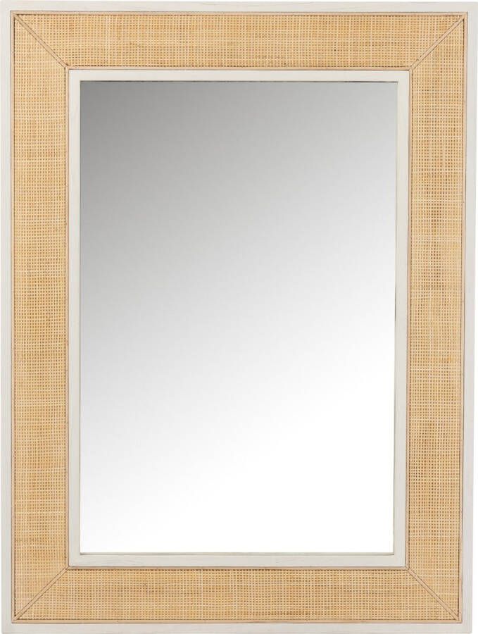 J-Line Spiegel Molly Exotiek Hout Rotan Wit Medium Wandspiegel 90.5 x 3 cm