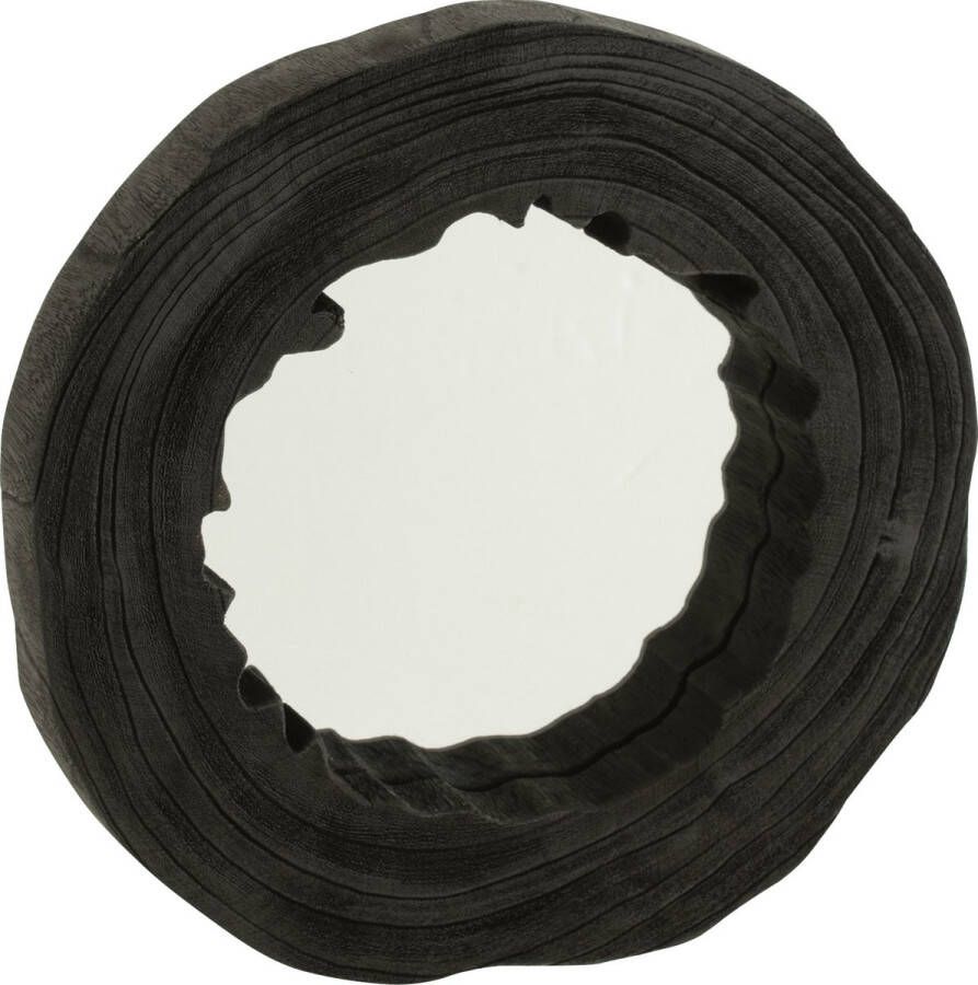 J-Line Onregelmatig Paulownia spiegel hout zwart large woonaccessoires Wandspiegel 41 x 40 cm