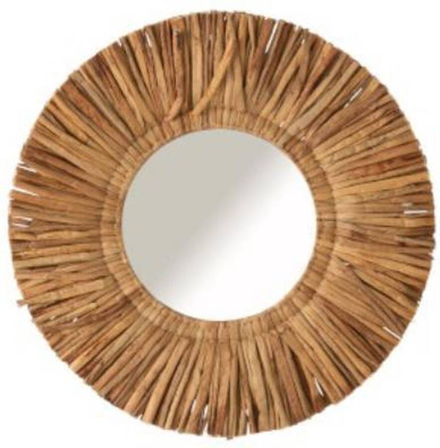 J-Line Spiegel Maurice Rond Rotan Grass Mirror Round Bamboe Boho Woonaccessoires Riet