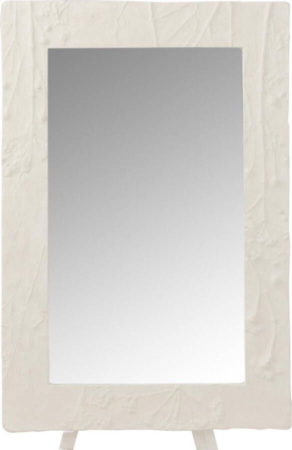 J-Line Spiegel Rechthoekig Relief Bloem Resine Wit Small Wandspiegel 41.5 x 4.3 cm