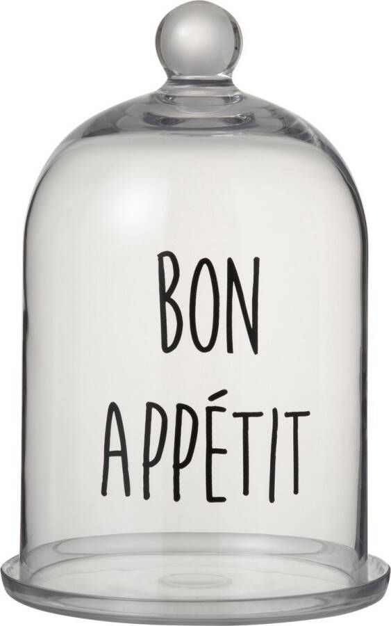 J-Line Cake bord onder glas Bon Appétit taartplateau glas transparant & zwart woonaccessoires