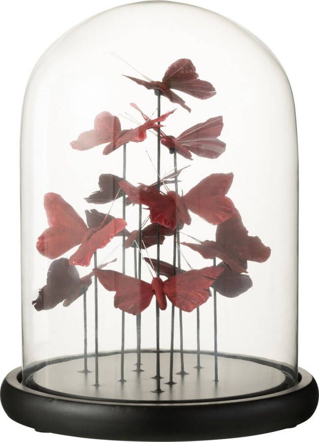 J-Line Stolp Vlinders Glas Rood Bordeauxlarge