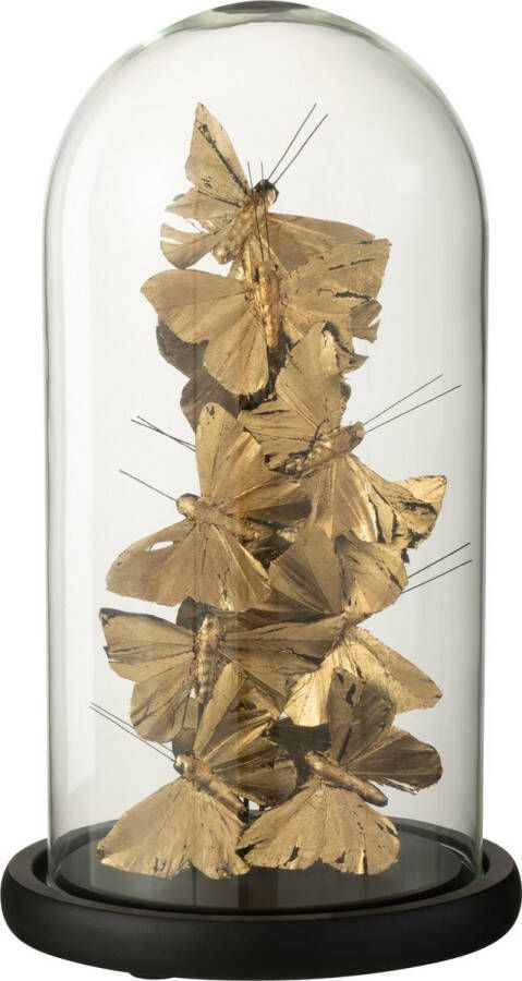 J-Line Stolp Vlinders Overlappend Glas Goud Zwart