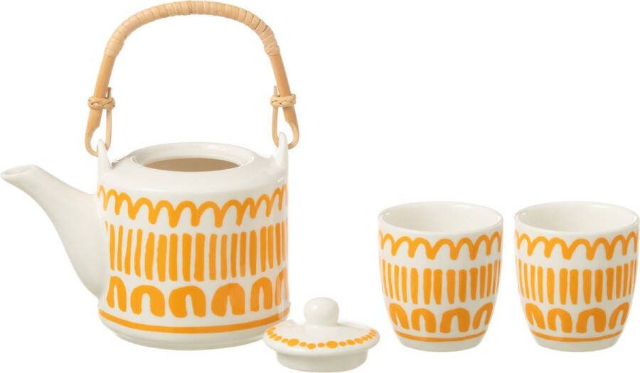 J-Line kop + theepot Strepen set keramiek oranje giftbox van 3 stuks