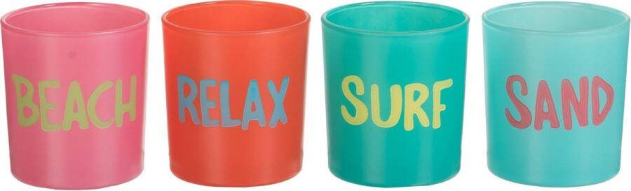 J-Line theelicht strand mix glas mix ass4 (7x7x8cm) set 4