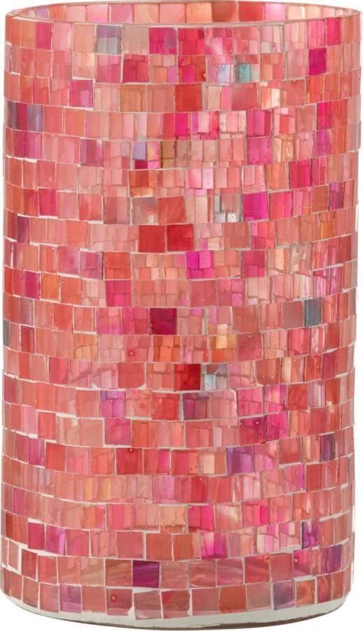 J-Line Theelichthouder Cilinder Mozaiek Glas Roze Mix Large