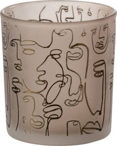 J-Line Theelichthouder Happy Faces Glas Beige Small Moederdag Cadeau Voor Mama