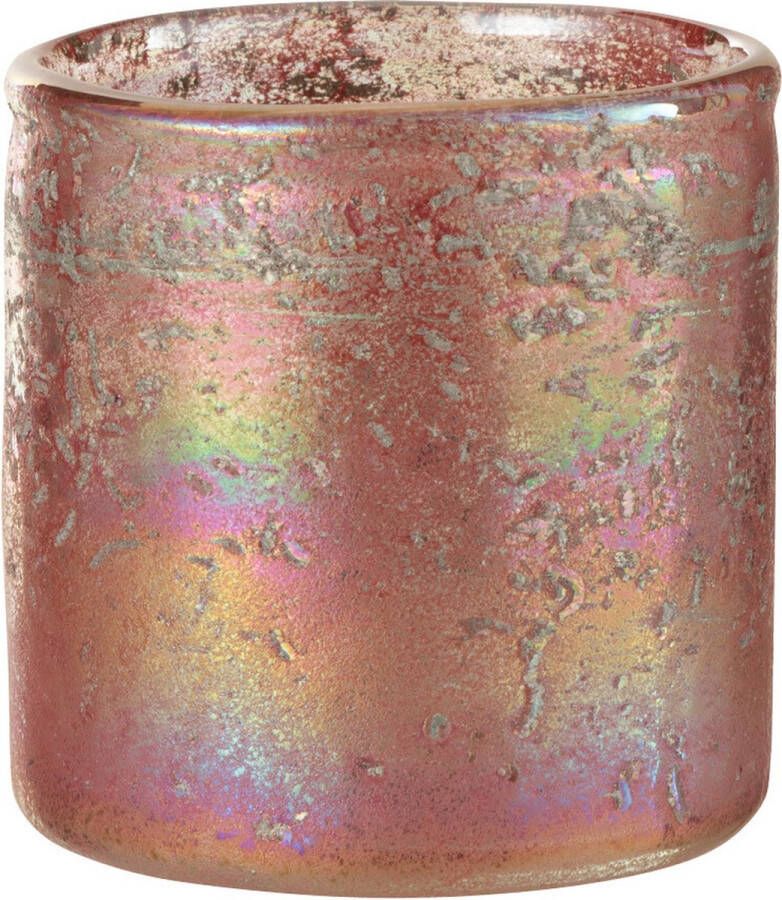 J-Line Theelichthouder glas roze 10x10x (h)10 cm