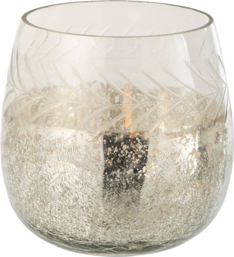 J-Line Theelichthouder Klassiek Crackle Glas Transparant Zilver Small