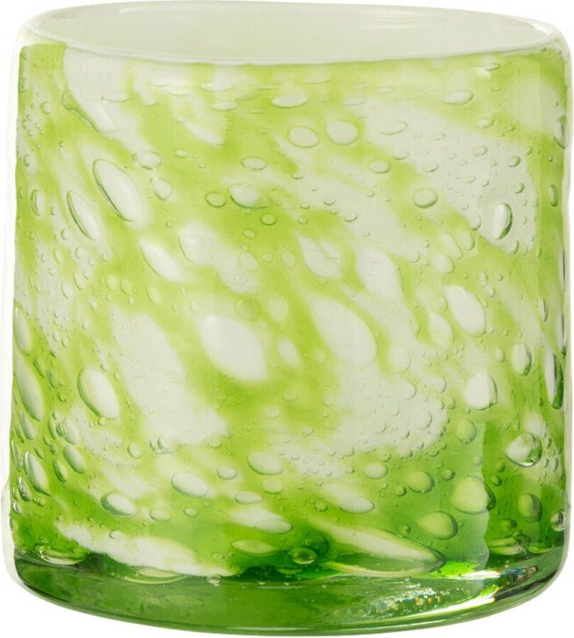 J-Line Theelichthouder Marmer Glas Groen|Wit Small