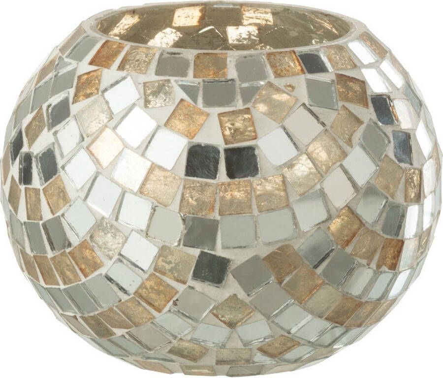 J-Line Theelichthouder Mozaiek Glas Zilver Goud Small
