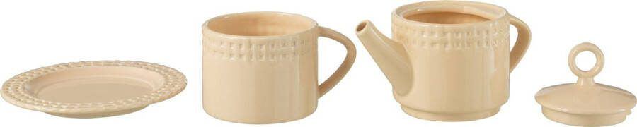 J-Line theepot + theekop keramiek perzik woonaccessoires