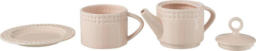 J-Line theepot + theekop keramiek roze woonaccessoires