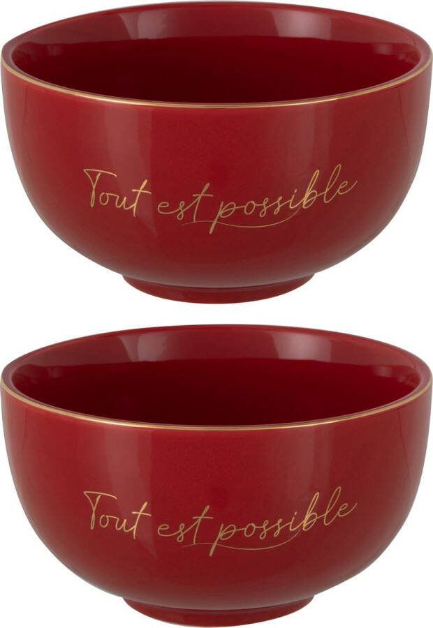 J-Line Tout Est Possible kom porselein rood & goud large 2 stuks woonaccessoires