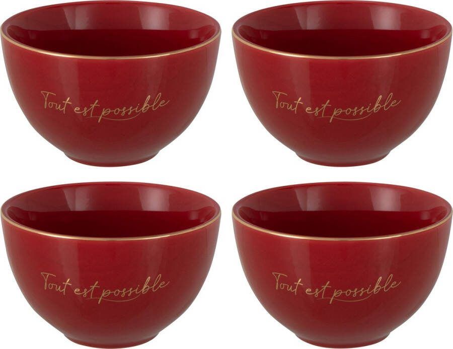 J-Line Tout Est Possible kom porselein rood & goud small 4 stuks woonaccessoires