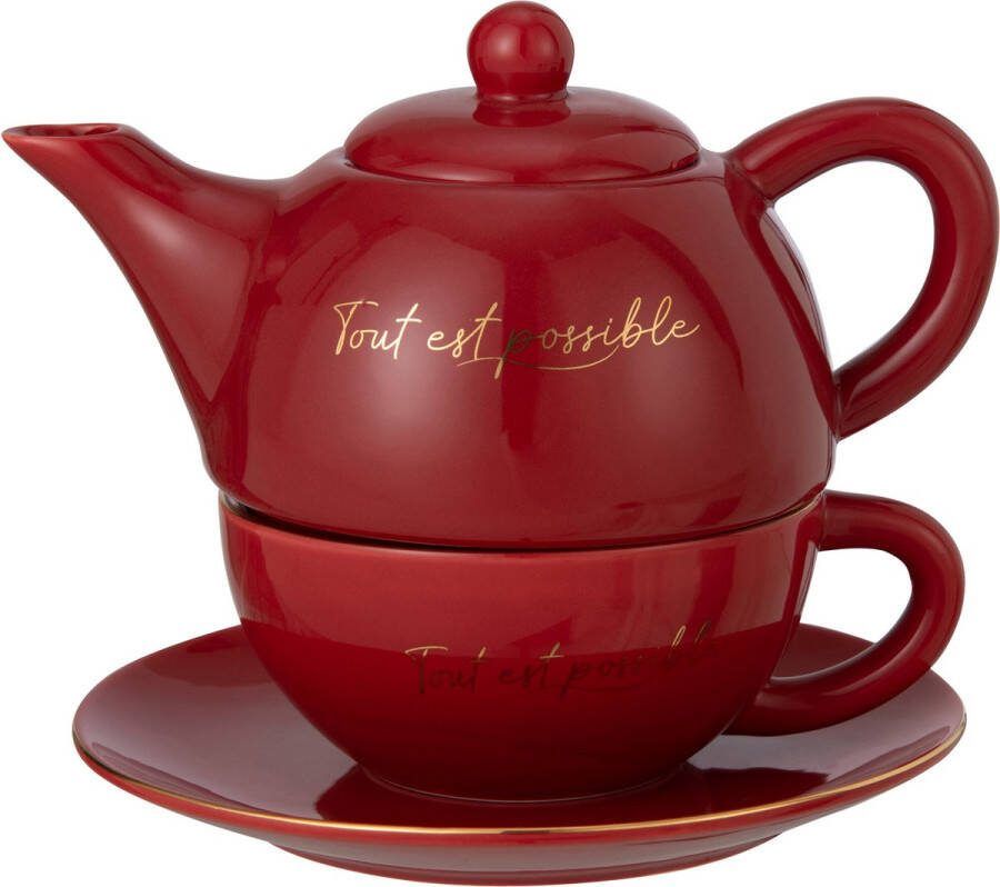 J-Line Tout Est Possible theekopje + theepot porselein rood & goud woonaccessoires