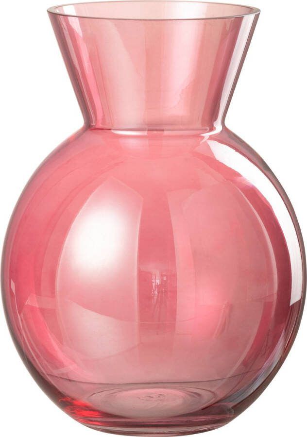 J-Line Vaas Bol Glas Rood Large Bloemenvaas 28.00 cm hoog