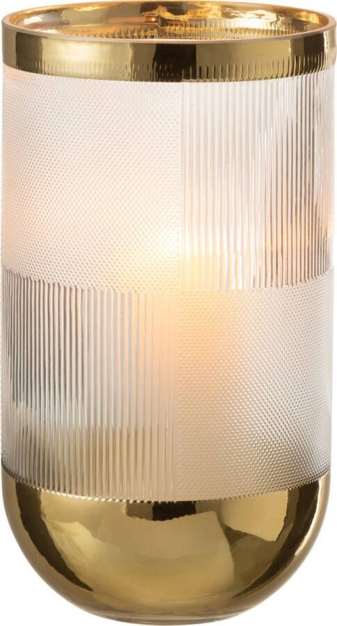 J-Line Vaas Cylinder Motief Glas Transparant Goud Large Bloemenvaas 26 cm hoog
