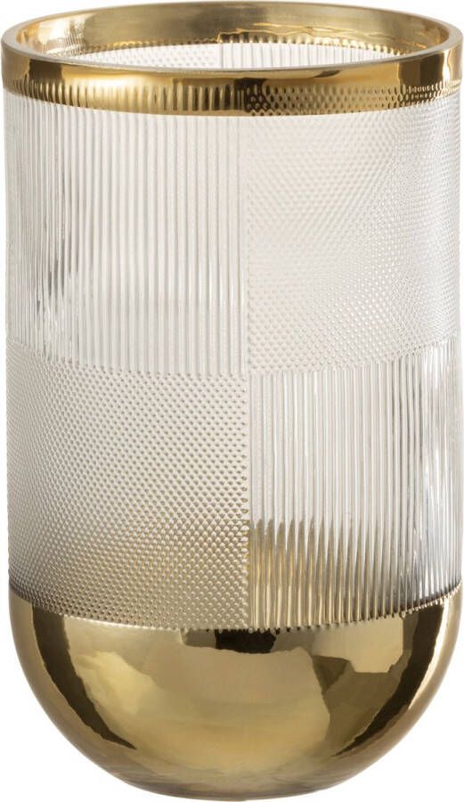 J-Line Vaas Cylinder Motief Glas Transparant Goud Small Bloemenvaas 21.50 cm hoog