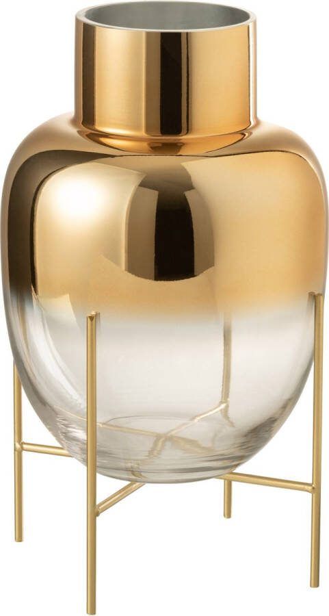J-Line Vaas Cylinder Op Voet Glas Transparant Goud Large Bloemenvaas 38.00 cm hoog
