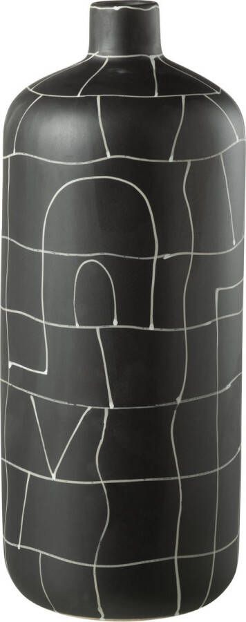 J-Line Vaas Fles Japan Keramiek Zwart Large Bloemenvaas 50 cm hoog
