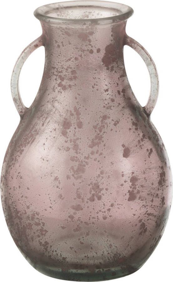 J-Line Vaas Fles Met 2Handvat Glas Oud Roze Bloemenvaas 32.50 cm hoog