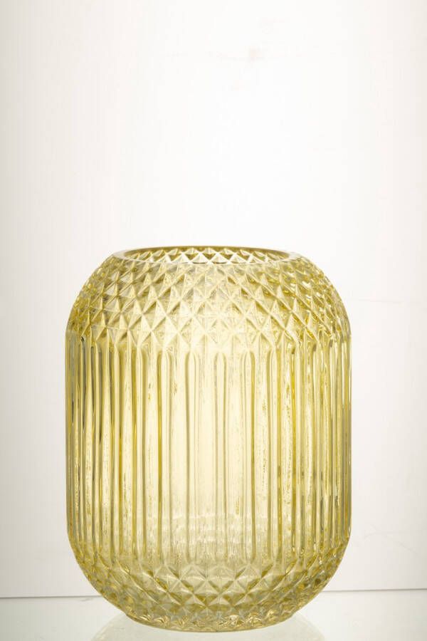 J-Line Vaas Recht Geslepen Glas Geel Medium Bloemenvaas 19.00 cm hoog