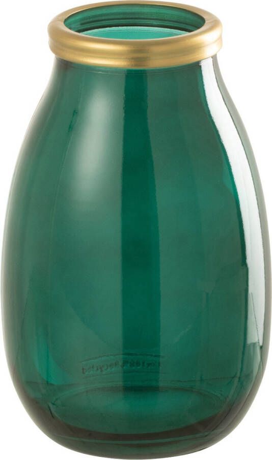 J-Line Vaas Goud Boord Glas Groen Small Bloemenvaas 28 cm hoog