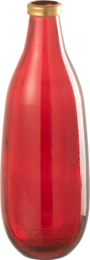 J-Line Vaas Goud Boord Glas Rood Medium Bloemenvaas 40 cm hoog