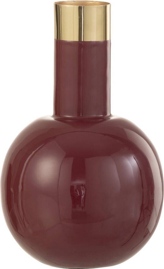 J-Line Vaas Goud Boord Metaal Blinkend Bordeaux Bloemenvaas 17.50 cm hoog