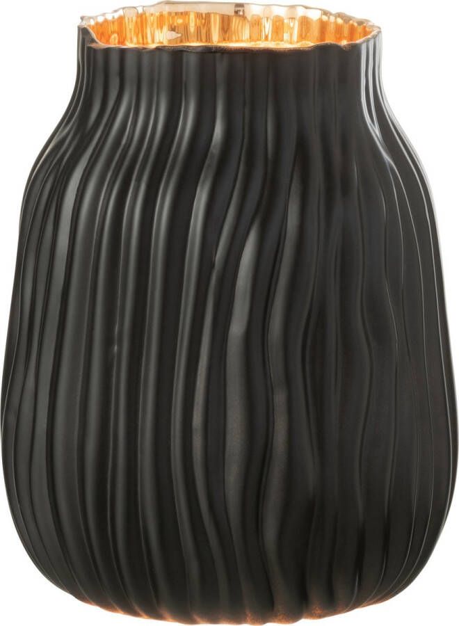 J-Line Vaas Inkepingen Glas Zwart Goud Small Bloemenvaas 20.00 cm hoog