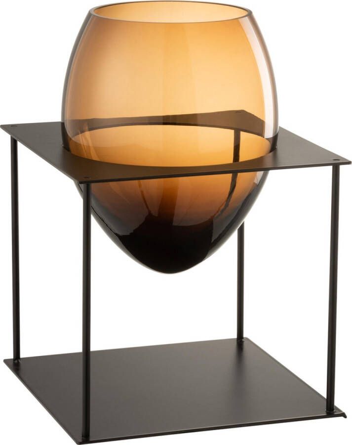 J-Line Vaas Joyce Bruin Zwart Metaal Glas Medium Bloemenvaas 32.5 cm hoog