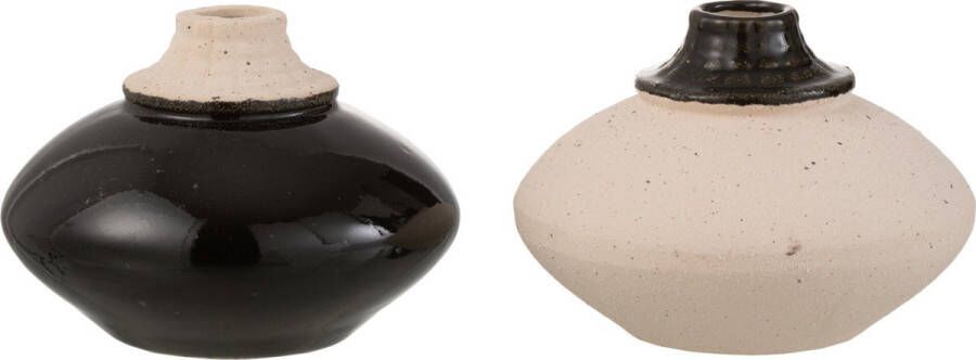 J-Line Vaas Klein Rond Keramek Zwart Beige Assortiment Van 2 Bloemenvaas 9.50 cm hoog